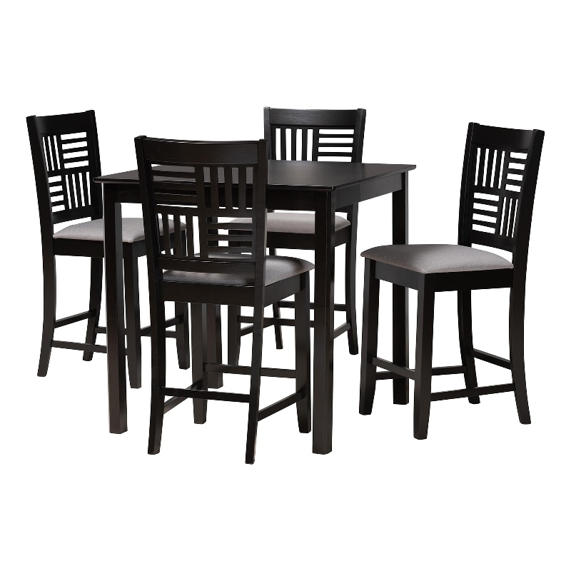 Baxton Studio Deanna Grey Fabric and Dark Brown Wood 5-Piece Pub Set