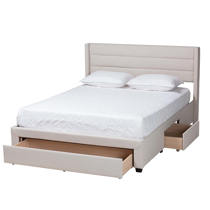 Baxton Studio Braylon Beige Fabric and Brown Wood Full Storage Platform Bed
