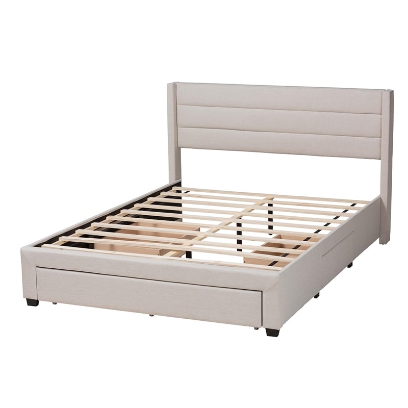 Baxton Studio Braylon Beige Fabric and Brown Wood Full Storage Platform Bed