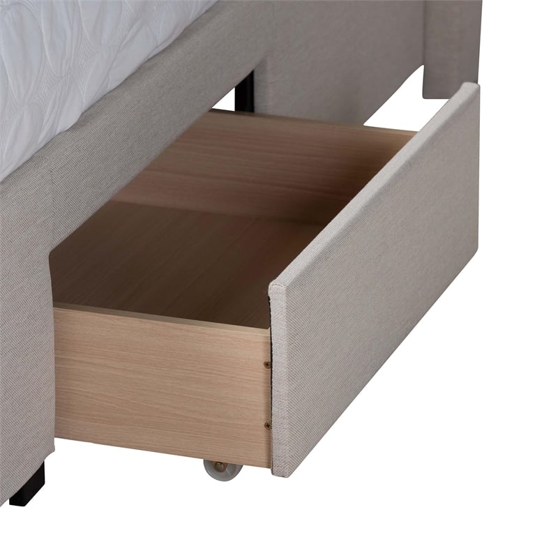 Baxton Studio Braylon Beige Fabric and Brown Wood Full Storage Platform Bed