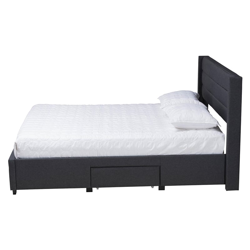 Baxton Studio Braylon Gray Fabric and Brown Wood Full Size Storage Platform Bed