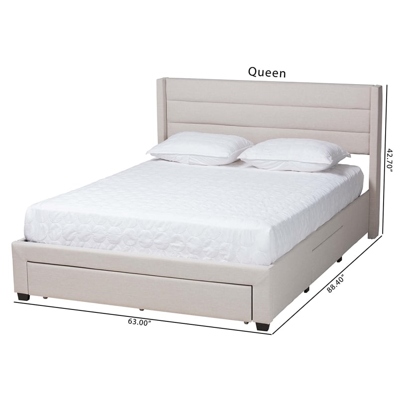 Baxton Studio Braylon Beige Fabric and Brown Wood Queen Storage Platform Bed