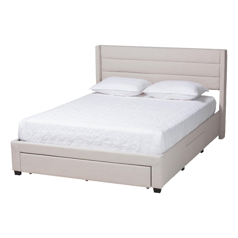 Baxton Studio Braylon Beige Fabric and Brown Wood Queen Storage Platform Bed