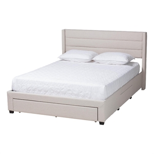 Baxton Studio Braylon Beige Fabric and Brown Wood Queen Storage Platform Bed