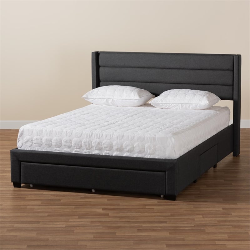Baxton Studio Braylon Gray Fabric and Brown Wood Queen Storage Platform Bed