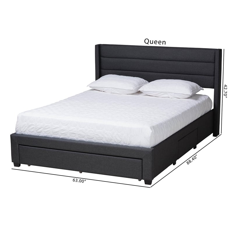 Baxton Studio Braylon Gray Fabric and Brown Wood Queen Storage Platform Bed