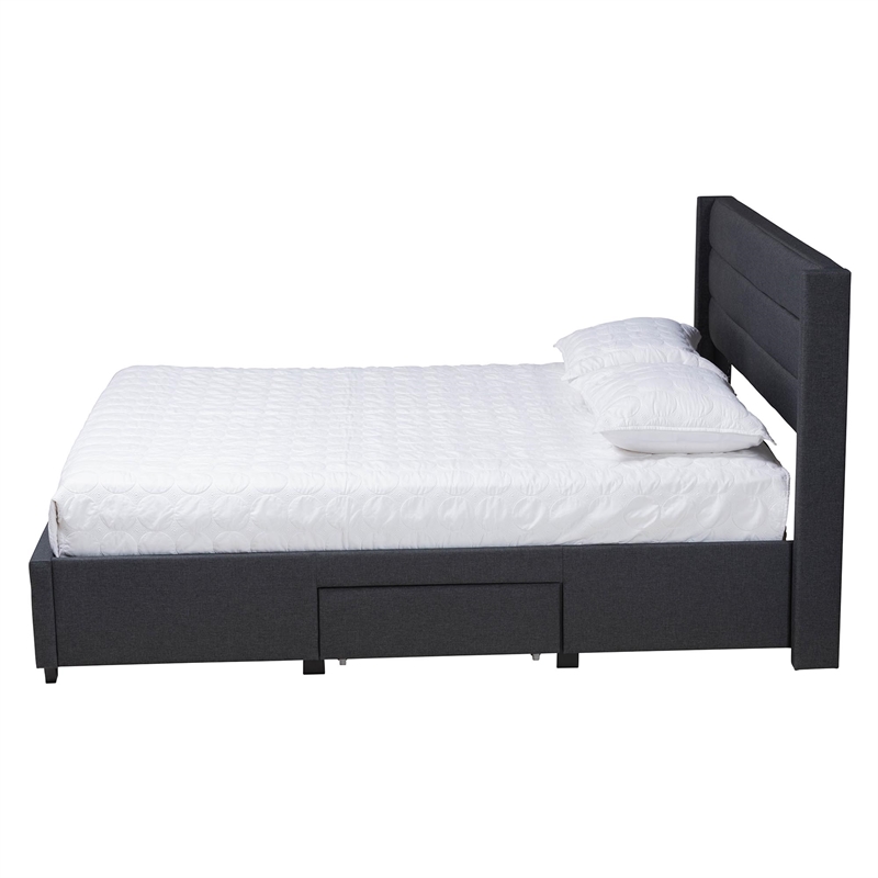 Baxton Studio Braylon Gray Fabric and Brown Wood Queen Storage Platform Bed