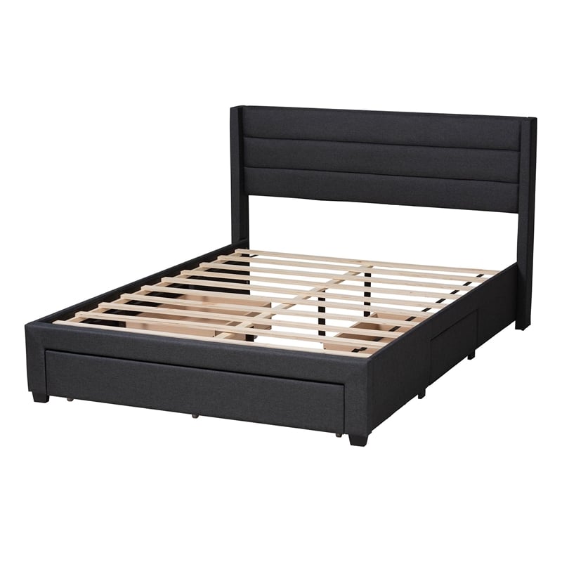 Baxton Studio Braylon Gray Fabric and Brown Wood Queen Storage Platform Bed