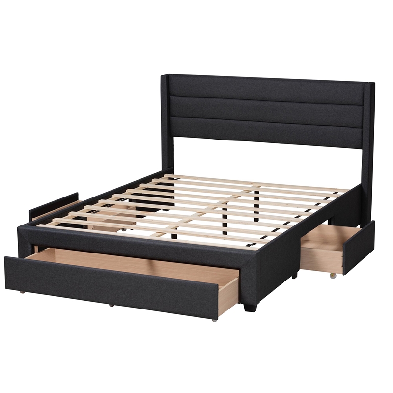 Baxton Studio Braylon Gray Fabric and Brown Wood Queen Storage Platform Bed