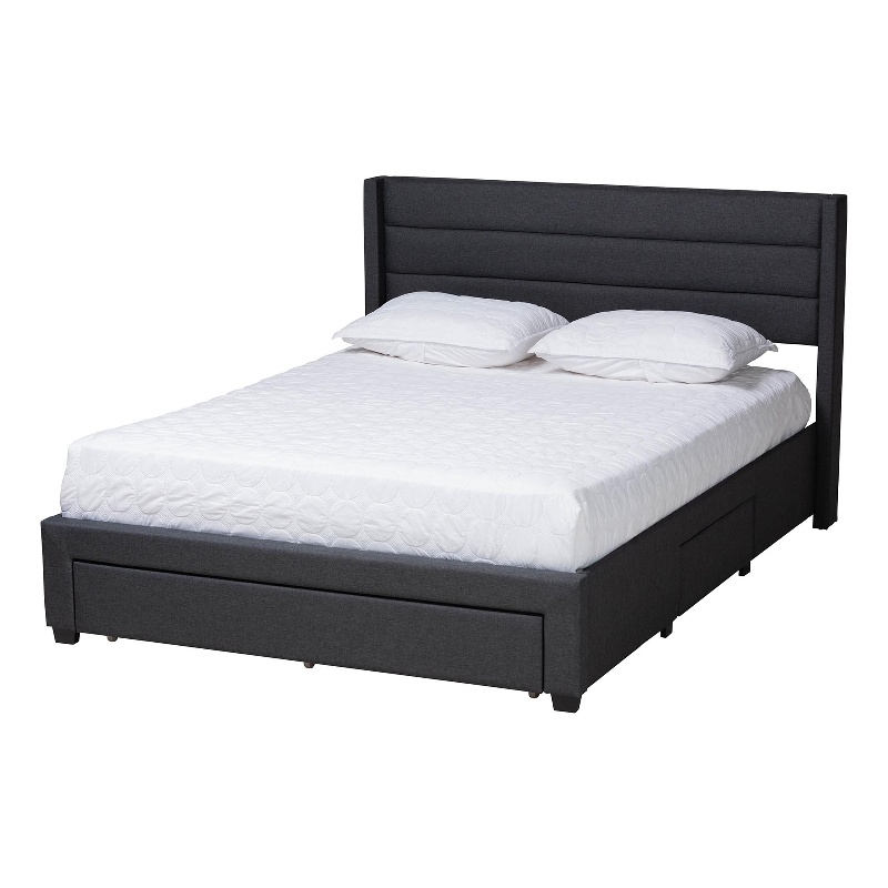 Baxton Studio Braylon Gray Fabric and Brown Wood Queen Storage Platform Bed
