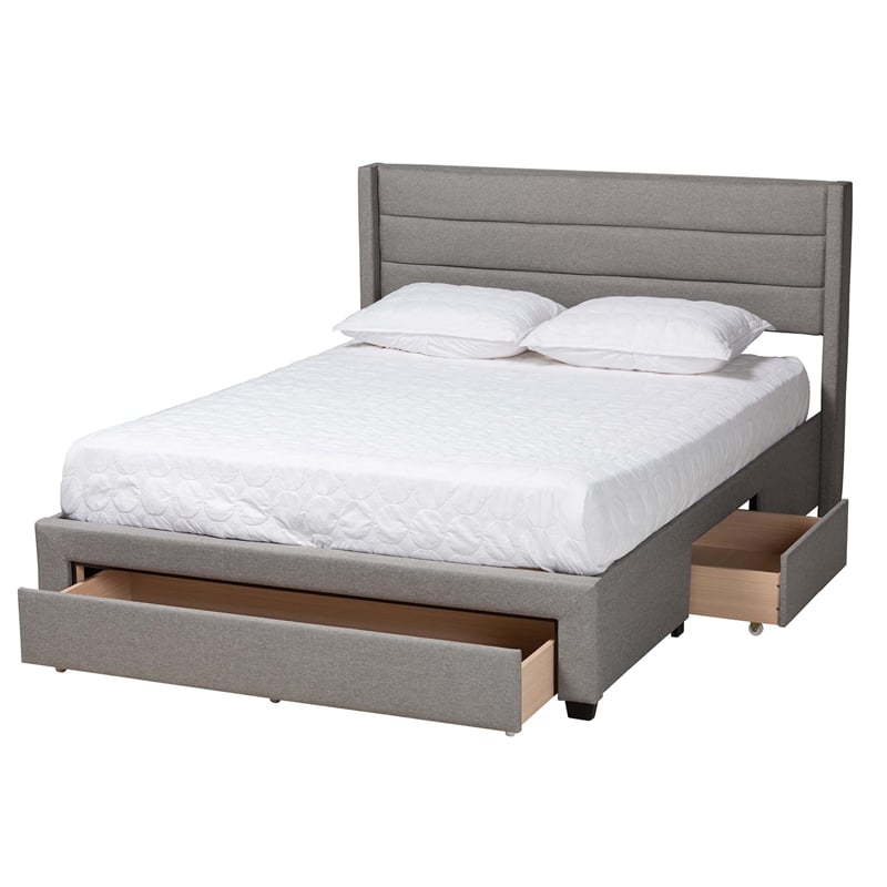 Baxton Studio Braylon Gray Fabric and Brown Wood Queen Storage Platform Bed