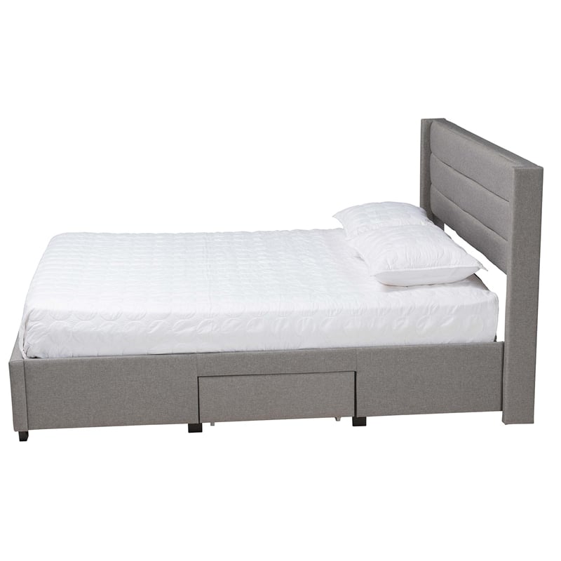 Baxton Studio Braylon Gray Fabric and Brown Wood Queen Storage Platform Bed