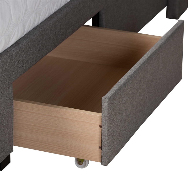 Baxton Studio Braylon Gray Fabric and Brown Wood Queen Storage Platform Bed