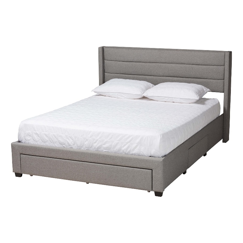 Baxton Studio Braylon Gray Fabric and Brown Wood Queen Storage Platform Bed