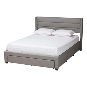 Baxton Studio Braylon Gray Fabric and Brown Wood Queen Storage Platform Bed
