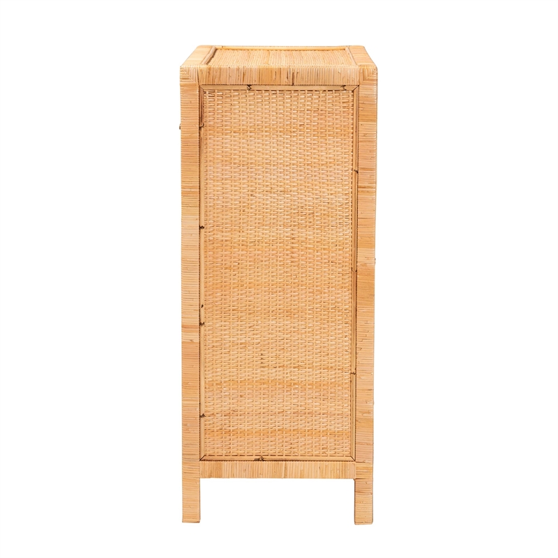 Baxton Studio Vaere Natural Brown Rattan and Mahogany Wood Storage Cabinet