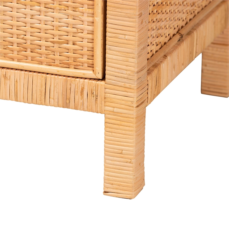 Baxton Studio Vaere Natural Brown Rattan and Mahogany Wood Storage Cabinet