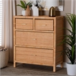 Baxton Studio Vaere Natural Brown Rattan and Mahogany Wood Storage Cabinet