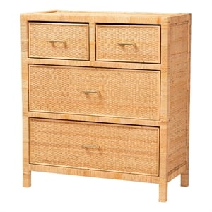 Baxton Studio Vaere Natural Brown Rattan and Mahogany Wood Storage Cabinet