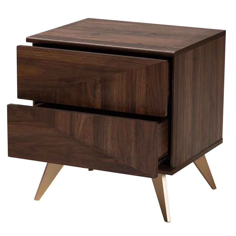 Baxton Studio Graceland Walnut Brown Finished Wood 2-Drawer Nightstand