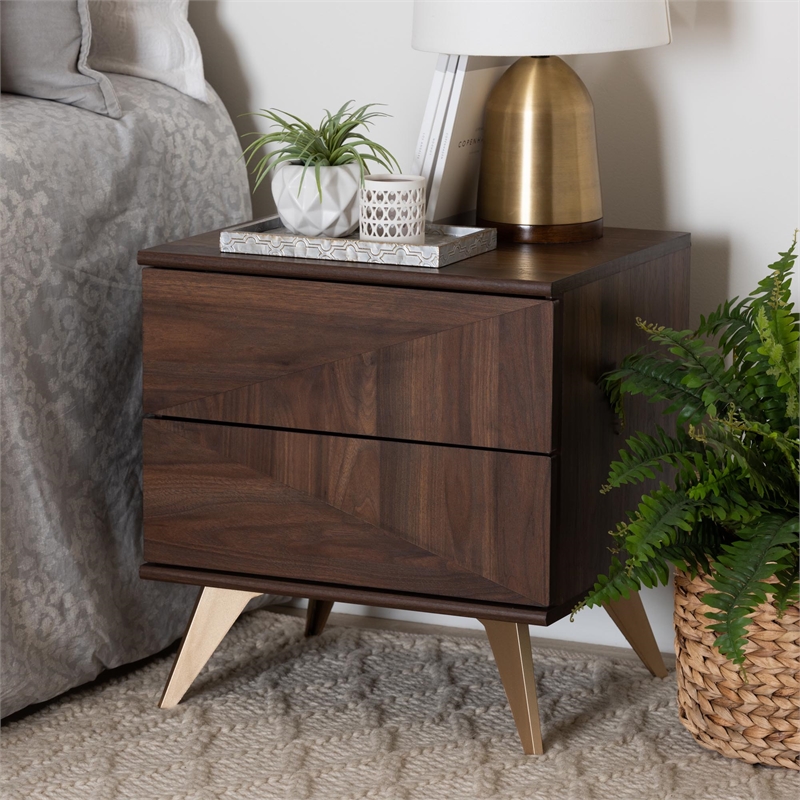 Baxton Studio Graceland Walnut Brown Finished Wood 2-Drawer Nightstand