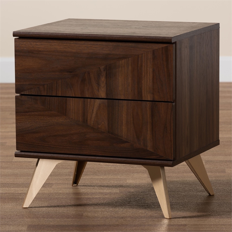 Baxton Studio Graceland Walnut Brown Finished Wood 2-Drawer Nightstand