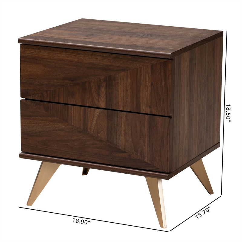 Baxton Studio Graceland Walnut Brown Finished Wood 2-Drawer Nightstand