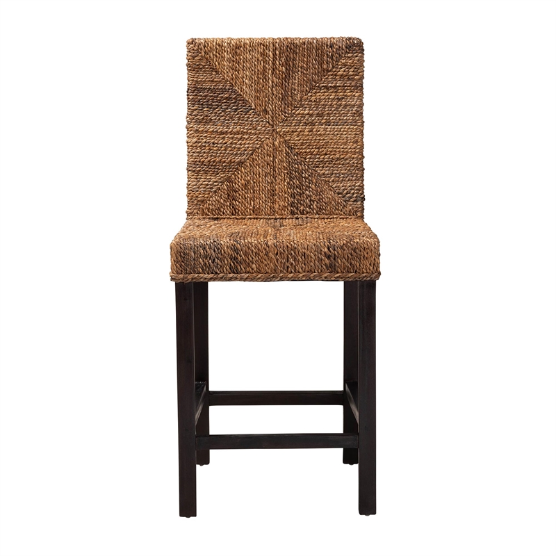 Baxton Studio Laymi Dark Brown Mahogany Wood and Seagrass Counter Stool