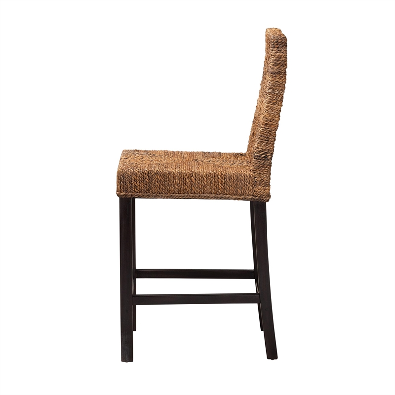 Baxton Studio Laymi Dark Brown Mahogany Wood and Seagrass Counter Stool