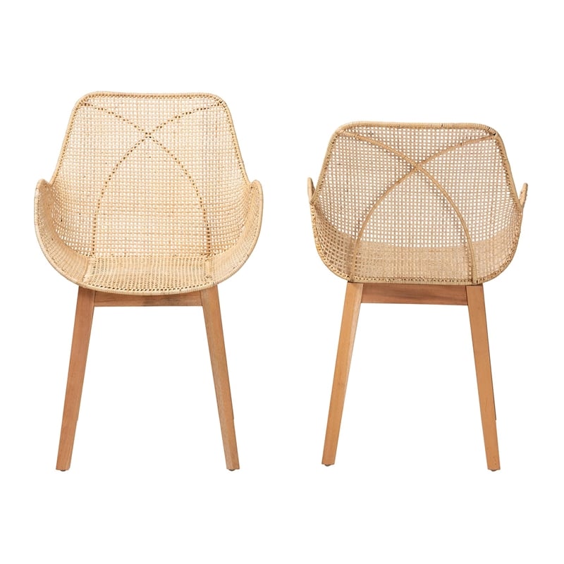 Baxton Studio Ballerina Brown Finished Mahogany Wood and Rattan Dining Chair