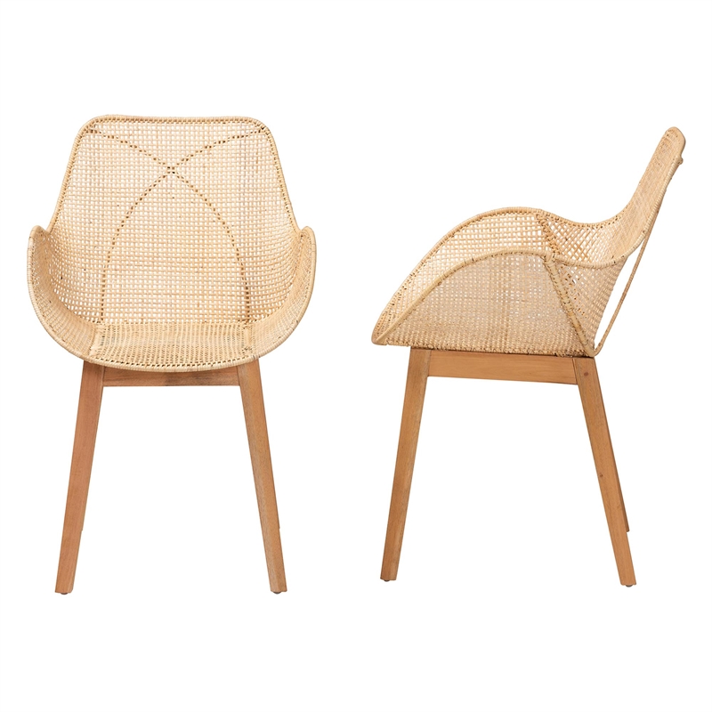 Baxton Studio Ballerina Brown Finished Mahogany Wood and Rattan Dining Chair
