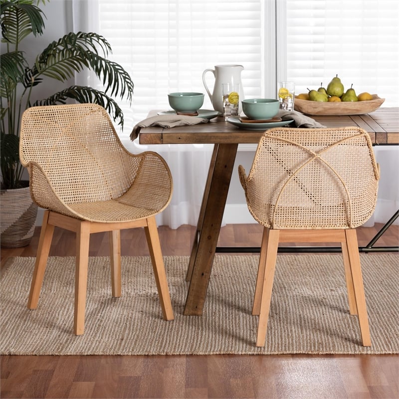 Baxton Studio Ballerina Brown Finished Mahogany Wood and Rattan Dining Chair