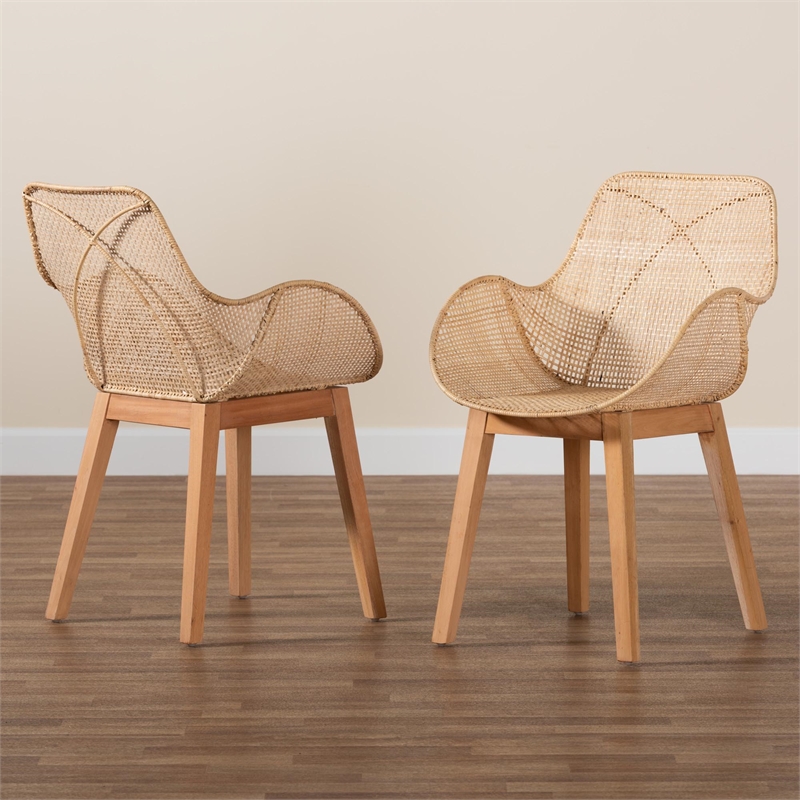 Baxton Studio Ballerina Brown Finished Mahogany Wood and Rattan Dining Chair
