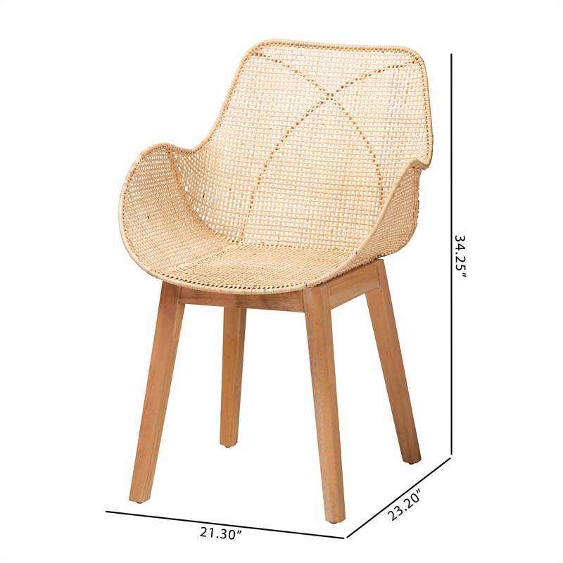 Baxton Studio Ballerina Brown Finished Mahogany Wood and Rattan Dining Chair