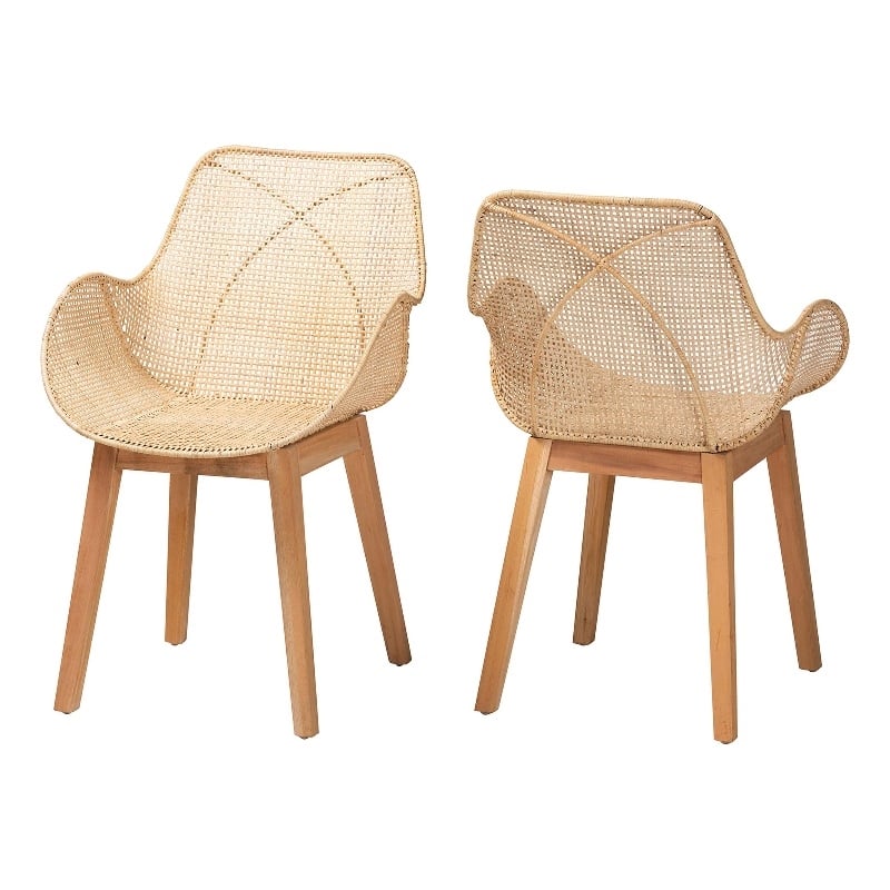 Baxton Studio Ballerina Brown Finished Mahogany Wood and Rattan Dining Chair