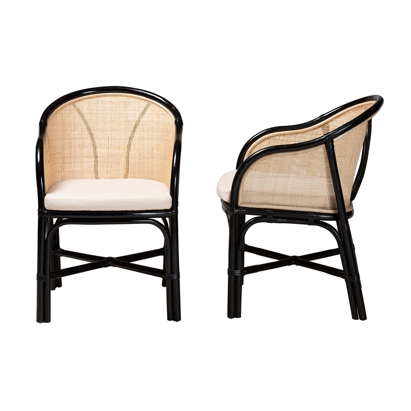 Baxton Studio Miranda Two-Tone Black and Natural Brown Rattan Dining Chair