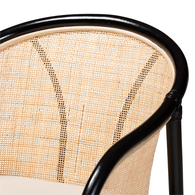 Baxton Studio Miranda Two-Tone Black and Natural Brown Rattan Dining Chair