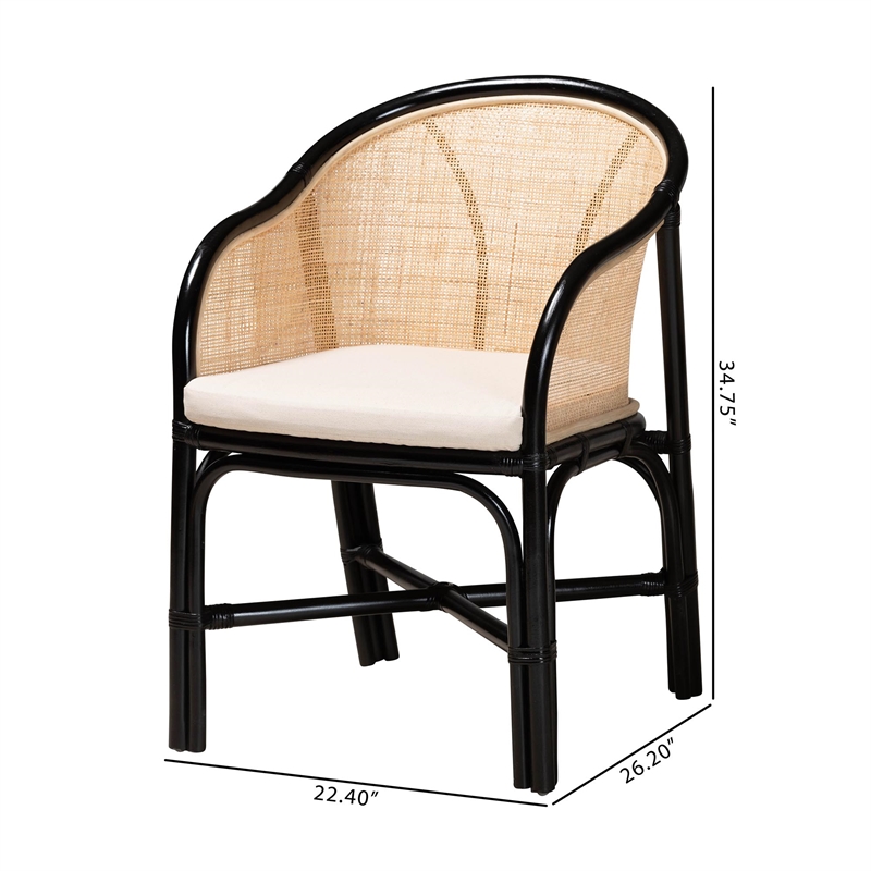 Baxton Studio Miranda Two-Tone Black and Natural Brown Rattan Dining Chair
