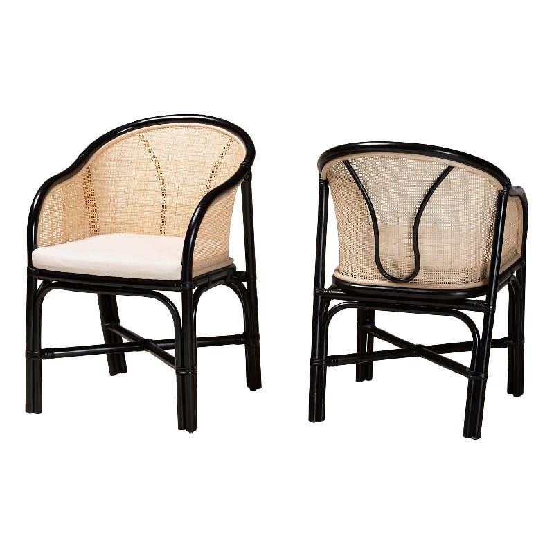 Baxton Studio Miranda Two-Tone Black and Natural Brown Rattan Dining Chair