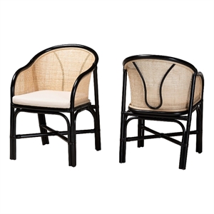 Baxton Studio Miranda Two-Tone Black and Natural Brown Rattan Dining Chair