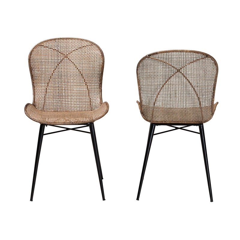 Baxton Studio Sabelle Japandi Gray Rattan and Black Metal Dining Chair