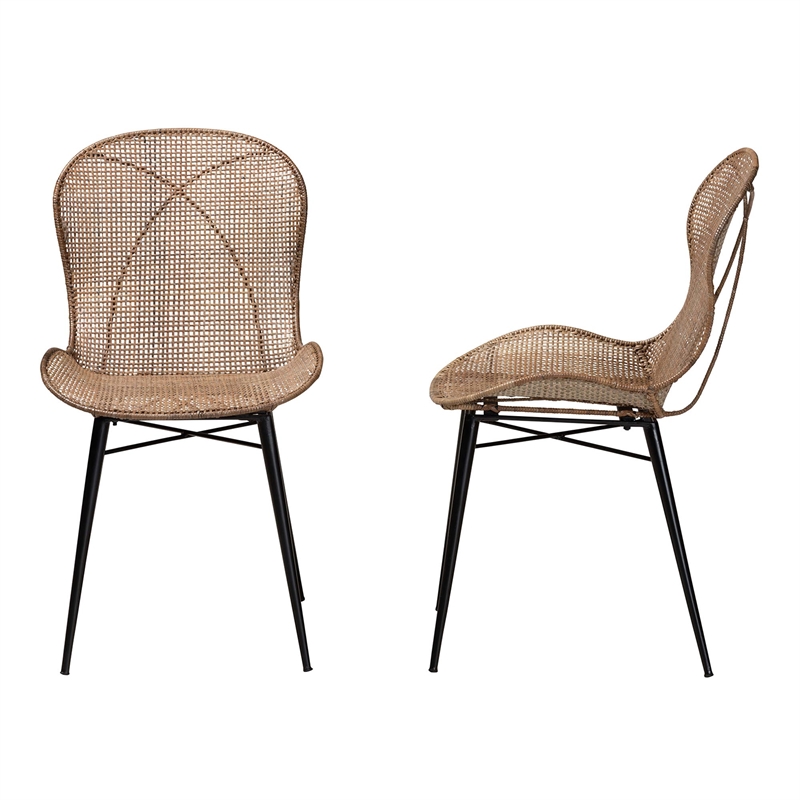 Baxton Studio Sabelle Japandi Gray Rattan and Black Metal Dining Chair
