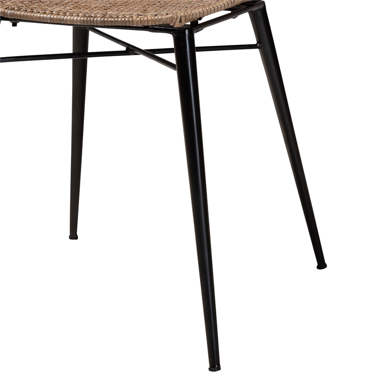 Baxton Studio Sabelle Japandi Gray Rattan and Black Metal Dining Chair