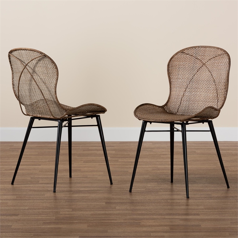 Baxton Studio Sabelle Japandi Gray Rattan and Black Metal Dining Chair