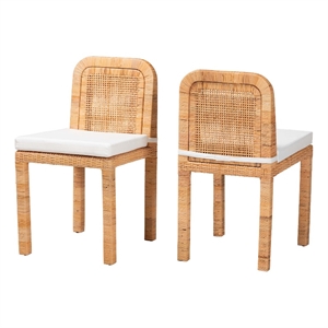 Baxton Studio Zariah Natural Brown Rattan and Mahogany Wood Dining Chair
