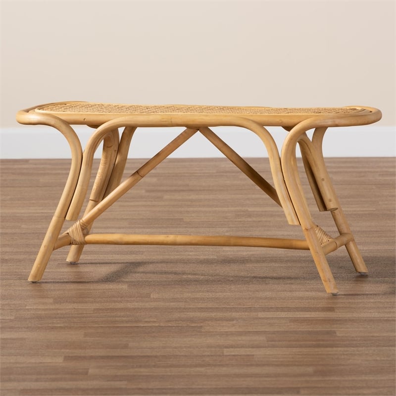 Baxton Studio Septa Modern Bohemian Natural Brown Rattan Accent Bench