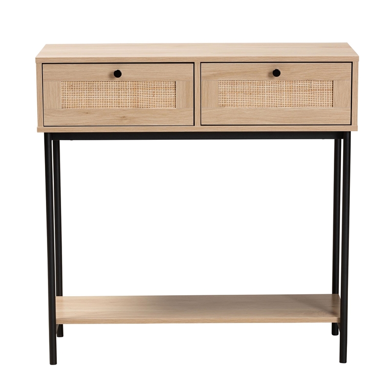 Baxton Studio Sherwin Brown and Black 2-Drawer Console Table with Rattan Accent