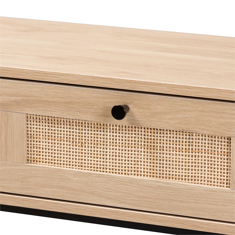 Baxton Studio Sherwin Brown and Black 2-Drawer Console Table with Rattan Accent