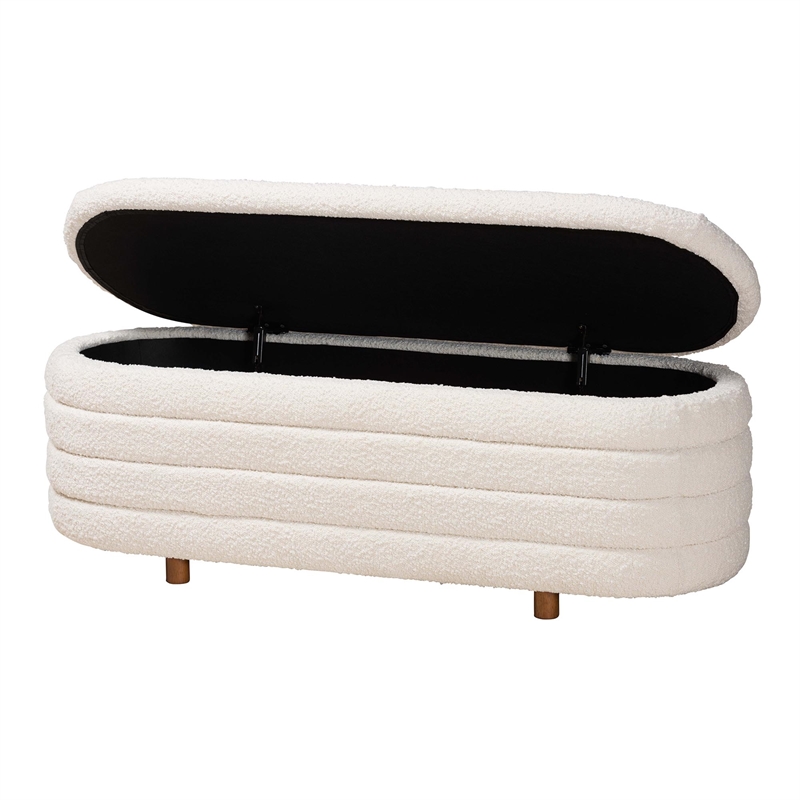 Baxton Studio Betiana Cream Boucle Fabric and Walnut Brown Wood Storage Bench