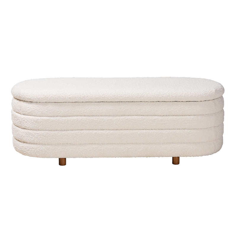 Baxton Studio Betiana Cream Boucle Fabric and Walnut Brown Wood Storage Bench